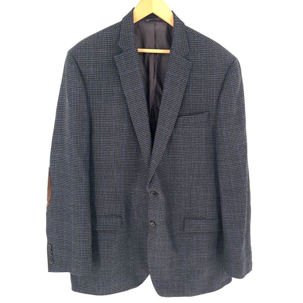 Lauren Ralph Lauren Blazer Mens 46L Blue Houndstooth Wool 2 Button Single Breast